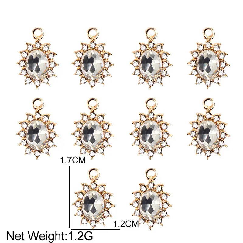 

10Pcs Colorful Oval Shape Shiny Crystal Charms Gold Silver Color Alloy Pendants For Jewelry Making Supplies Earring DIY Handmade