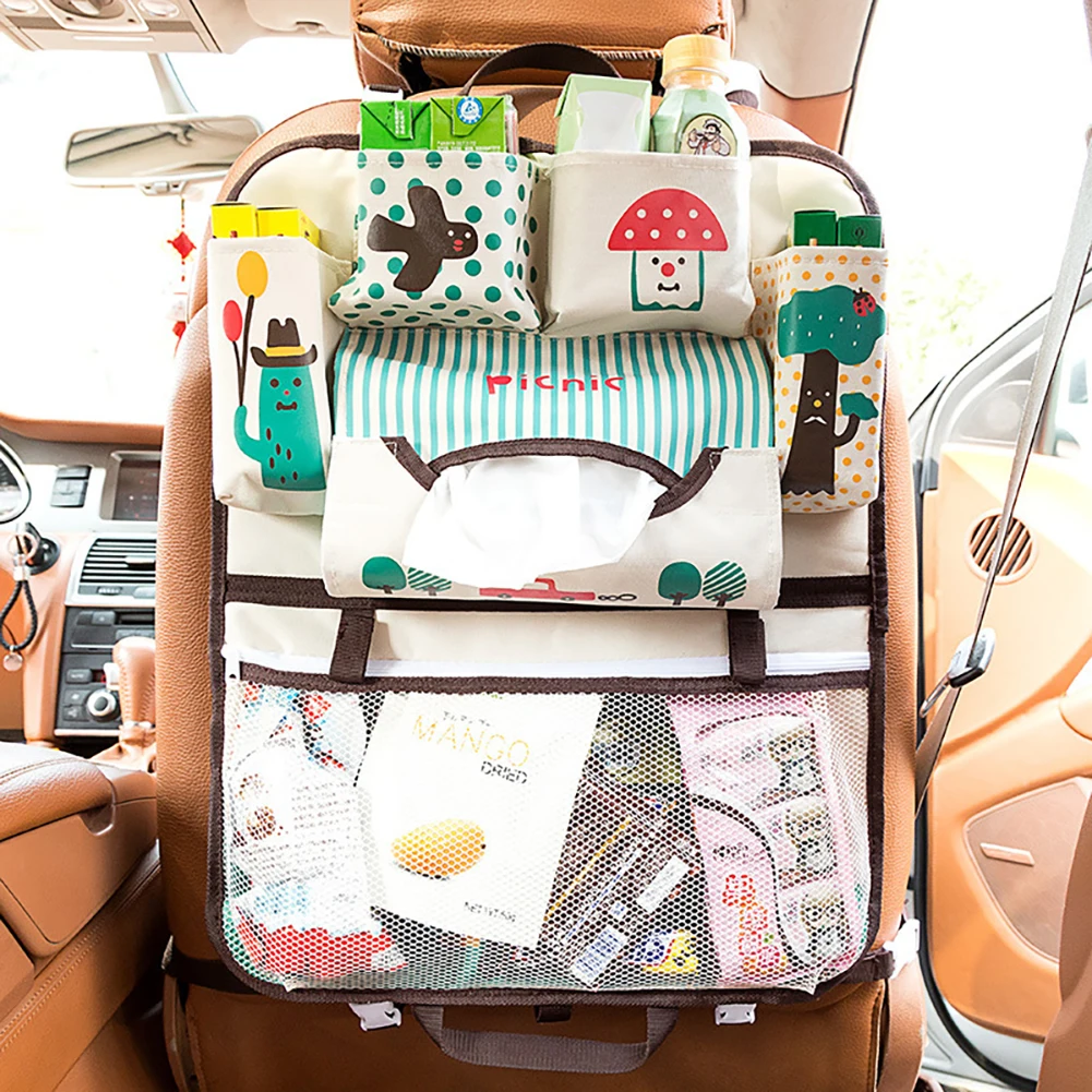 Cartoon Style Car Back Seat Storage Organizer Multi-pocket Hanging Storage Bag Tidying Baby Kids Special Auto Accessories