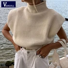 Водолазка Vangull Женская трикотажная, Ранне-осенний однотонный Повседневный Короткий Джемпер с подплечниками