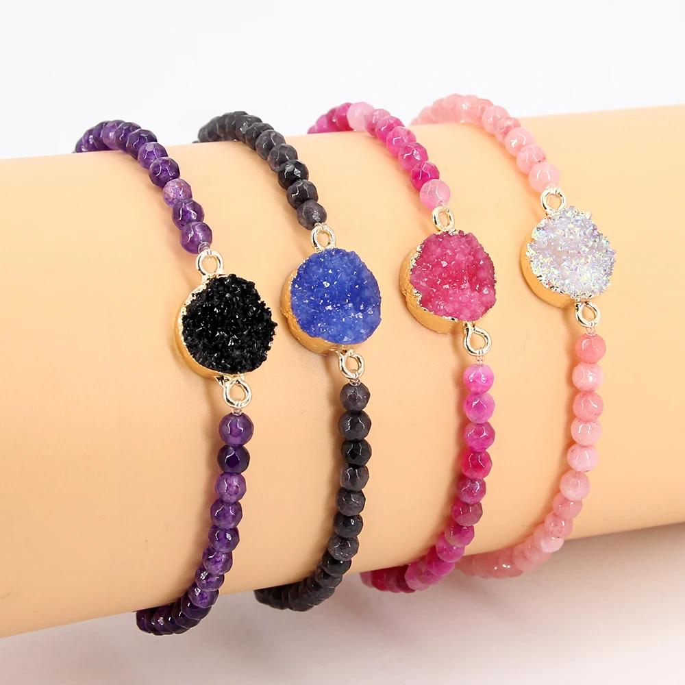 Браслет 4 мм Pulseira de Pedra натуральный Кристальный нестандартный Joias encantadoras Preto Azul