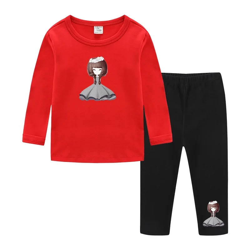 Red Детские пижамы для девочек, пижамы, Детская одежда, костюмы, хлопковые рождественские пижамные комплекты с героями мультфильмов, детская одежда для сна 2, 4, 6, 8, 10, 11 лет - Цвет: Red