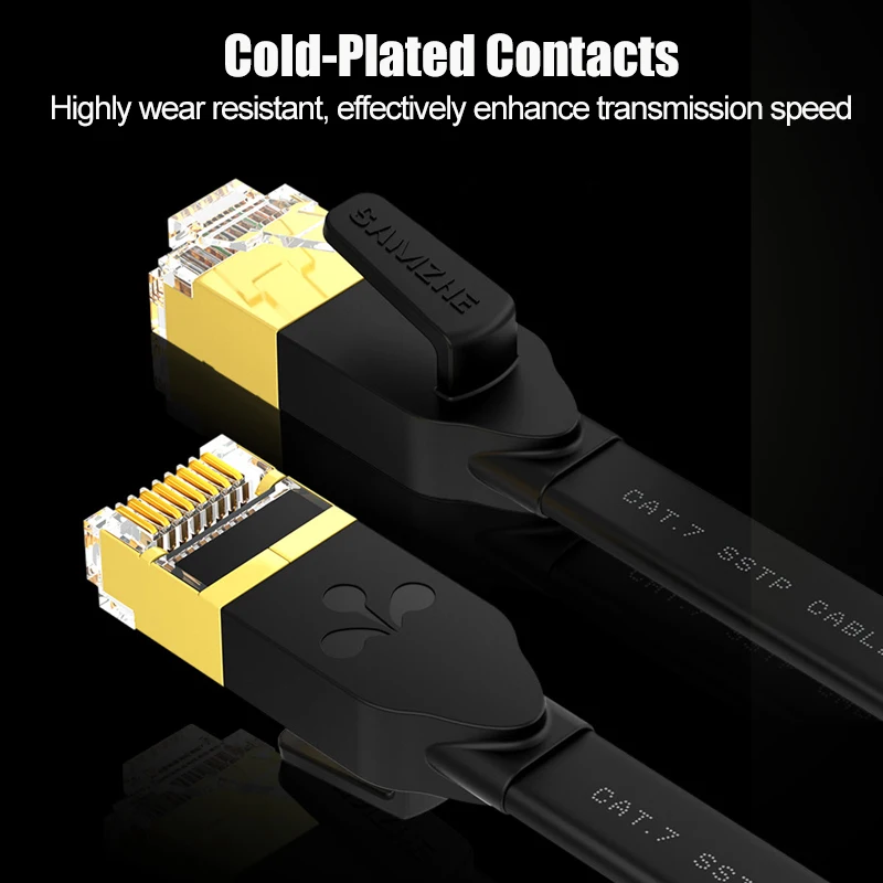 Плоский кабель SAMZHE Cat7 SSTP Ethernet коммутационный для подключения компьютера RJ45 сетевой 1/1 5/2/3/5/8/10/15/20/25/30 м| |