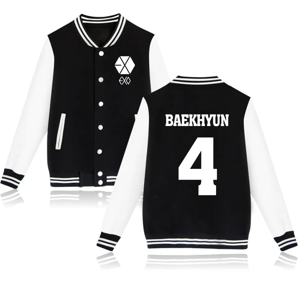 Top 3 Exo толстовки Sehun Beakhyun Xiumin Exo Lay Kai Button на молнии карман длинное пальто уличная Exo бейсбольная куртка одежда Exo - Цвет: Top 3