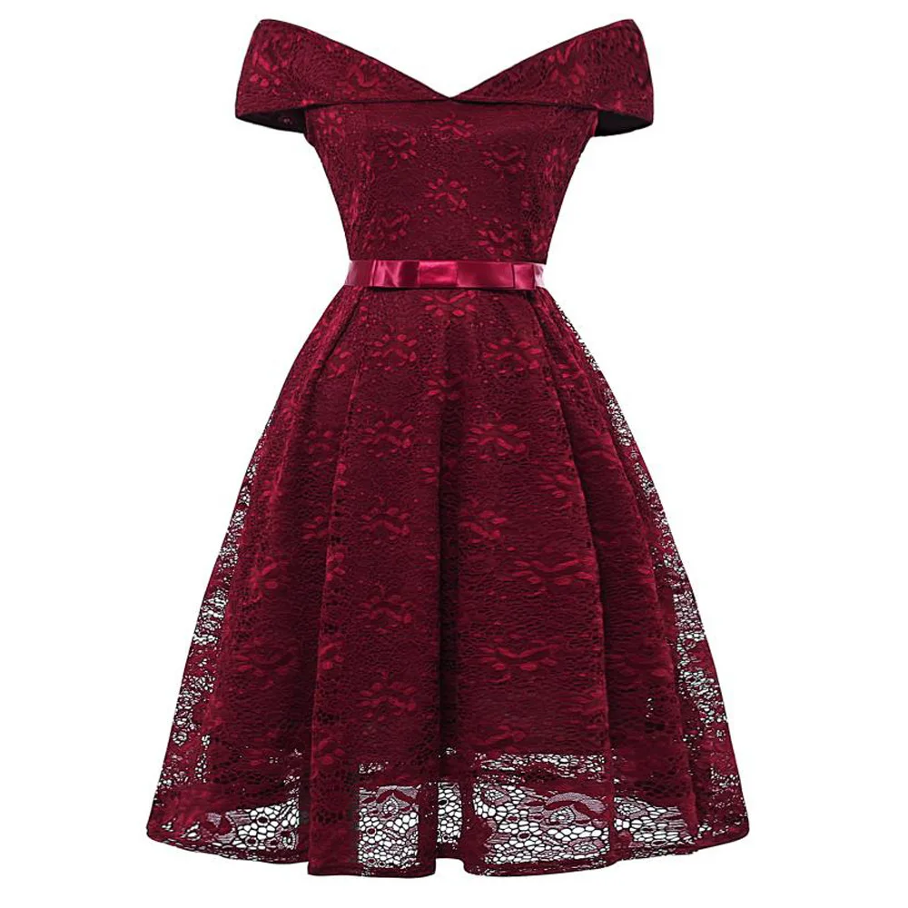 

Элегантное женское кружевное платье TMWEVN с воротником-лодочкой и открытыми плечами, винтажное повседневное праздничное платье в стиле ретр...