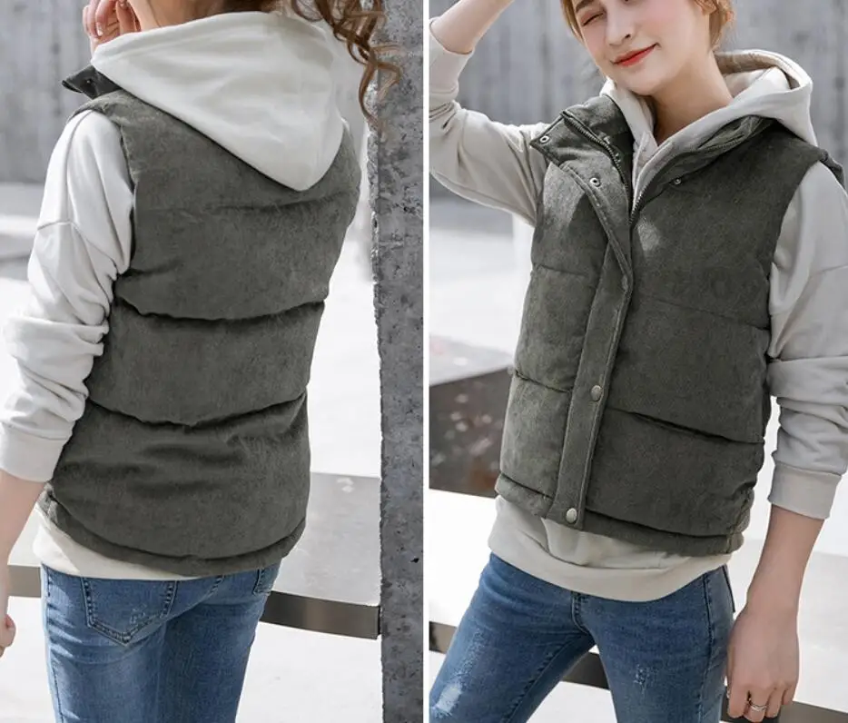 

Women's vests Corduroy cotton vest female spring autumn outwear 2019 new short coat student college Lapel Breasted wind wild top