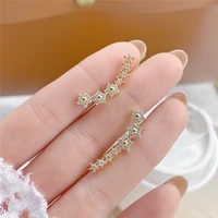 ins hot sale luxury 14k real gold five pointed star zircon row stud earrings for women cubic zircon zc earrings