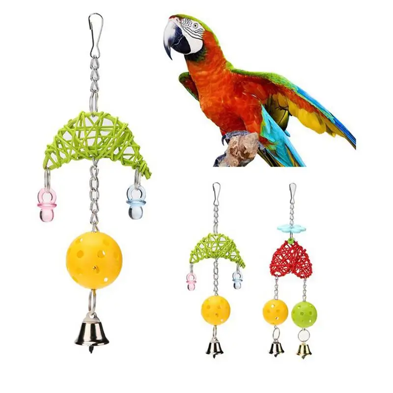 

Parrot Bell Toy Heart Moon Decor Bite-resistant Parrot Chew Toy Bird Hanging Toy with Bell Parrot Chew Bite Toys Training Toys