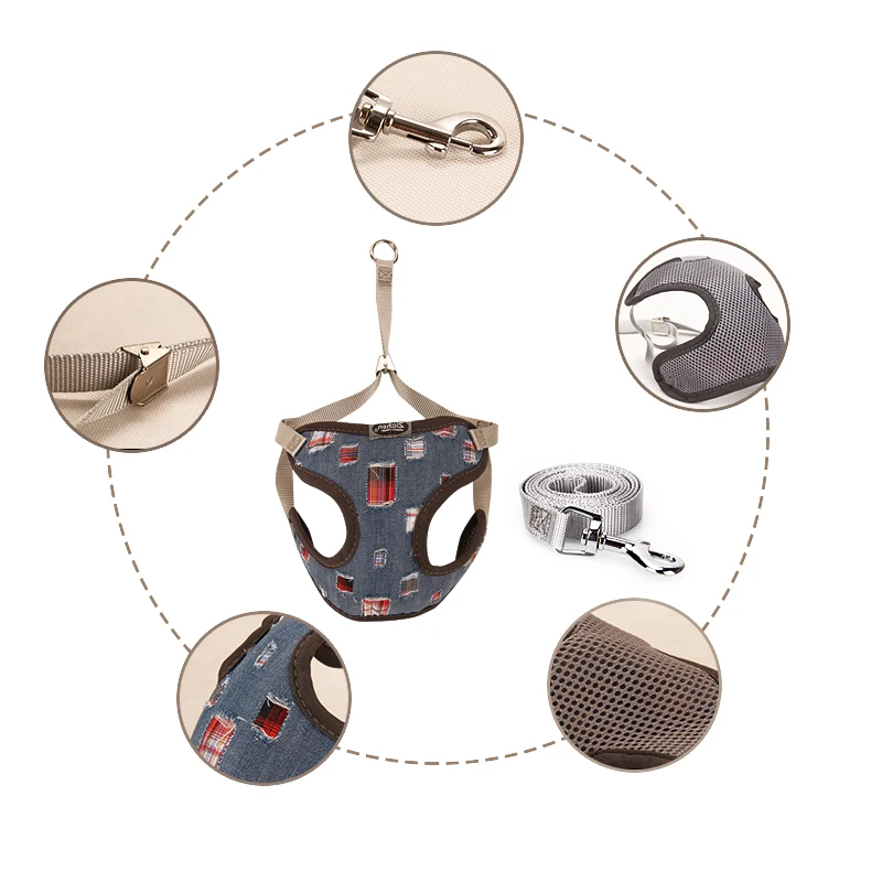 Жилетка шлейка для маленьких собак утепленная Регулируемая джинсовая атласная