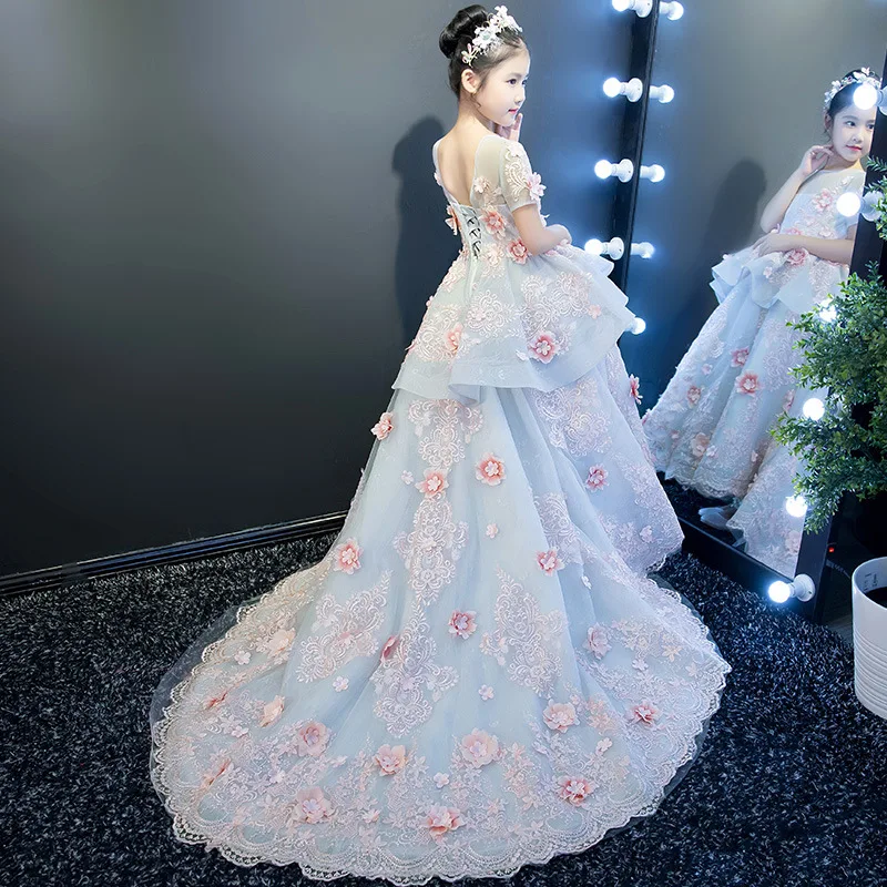 Пышное Платье с цветочным узором для девочек Детские свадебные вечерние платья