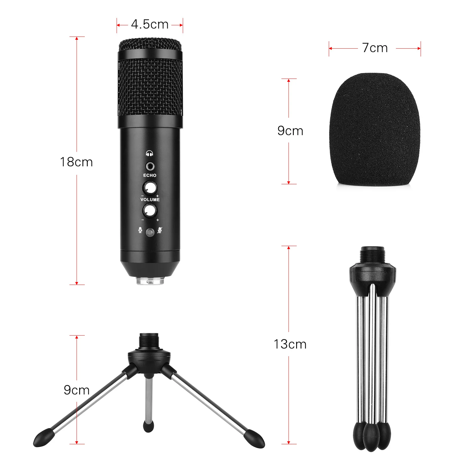 

Studio Recording USB Condenser Microphone Kit with Mini Desktop Metal Tripod Stand Windscreen USB Cable