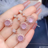 fine jewelry 925 pure silver inset with natural gem womens luxury fashion round rose quartz pendant ring earring set support de