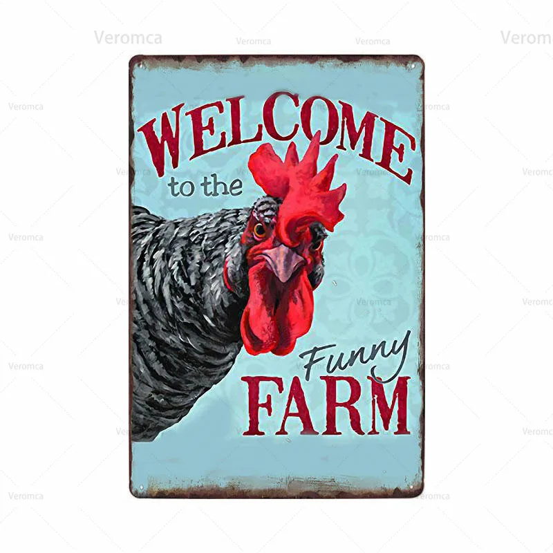 

Chicken Tin Sign Vintage Metal Plate Farmhouse Decor Plaque Retro Wall Art Iron Painting Kitchen Wall Decoration Poster 20X30Cm