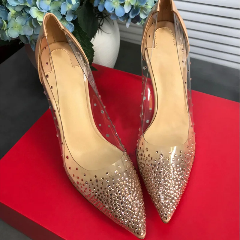 

Luxury 2021 New Rhinestone High-heeled Transparent Pointed Crystal Shallow Mouth Single Shoes Wild Fairy Style Wedding Shoes
