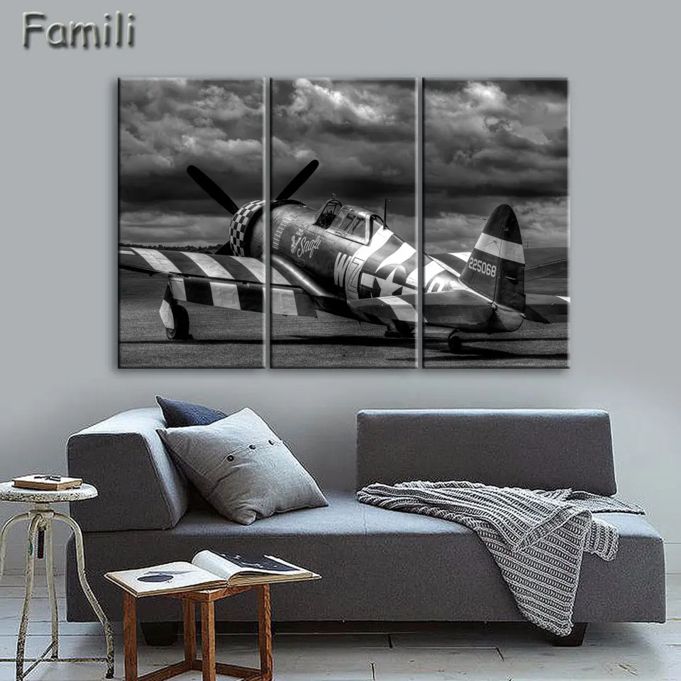 

3pcs Modern Printed Fighter Canvas Painting Combat Aircraft Wall Picture Art For Living Room Unframed