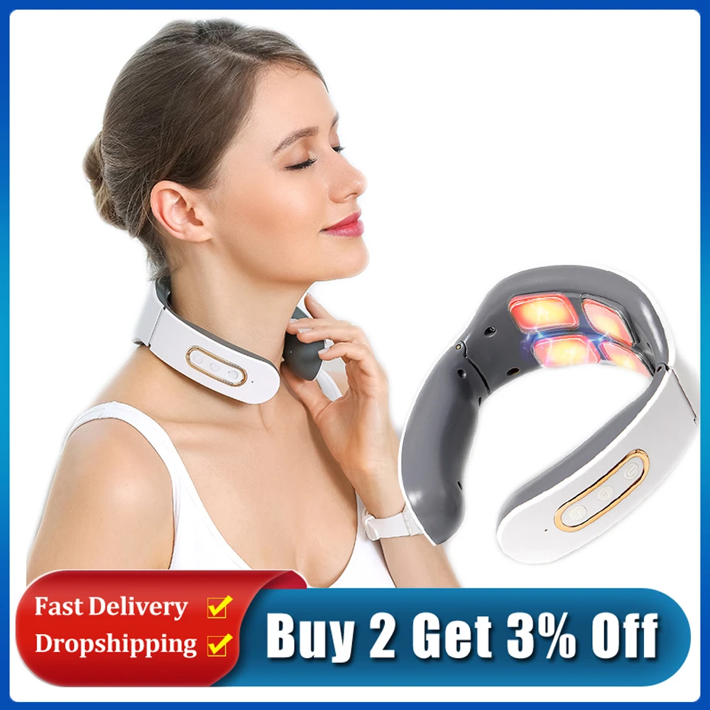 

Электрический массажер для шеи с 4 головками, аппарат для горячего сжимания и расслабления шейного отдела позвоночника, уход за здоровьем