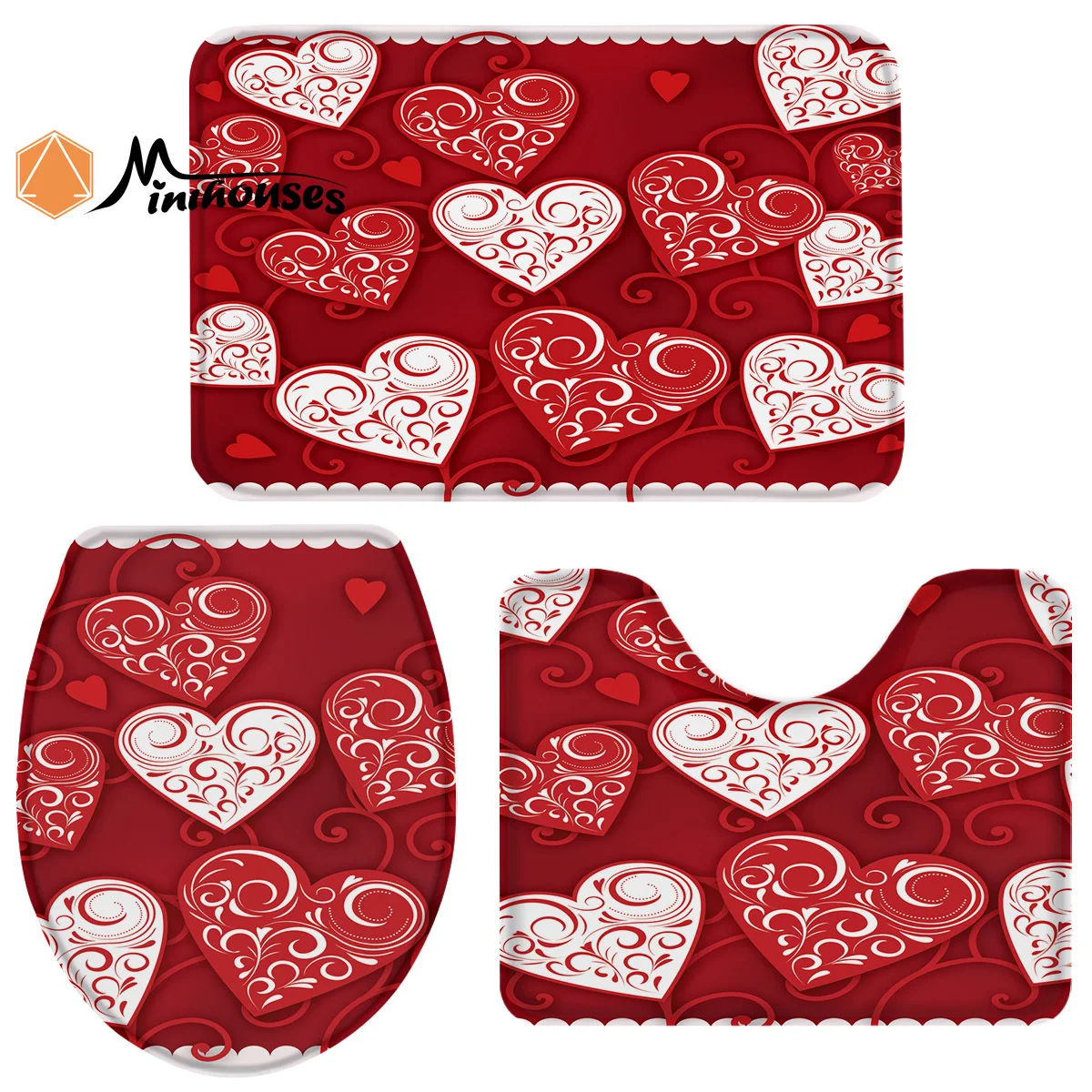 Набор из 3 предметов для ванной комнаты с сердечками на День святого Валентина