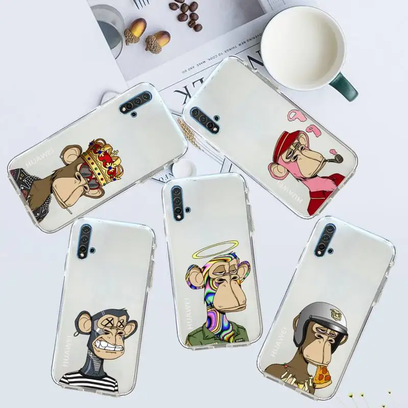

Boring Monkey Club cartoon Phone Case Transparent for Huawei honor P mate 40 20 30 10 50 i 9 x mate pro lite 8a