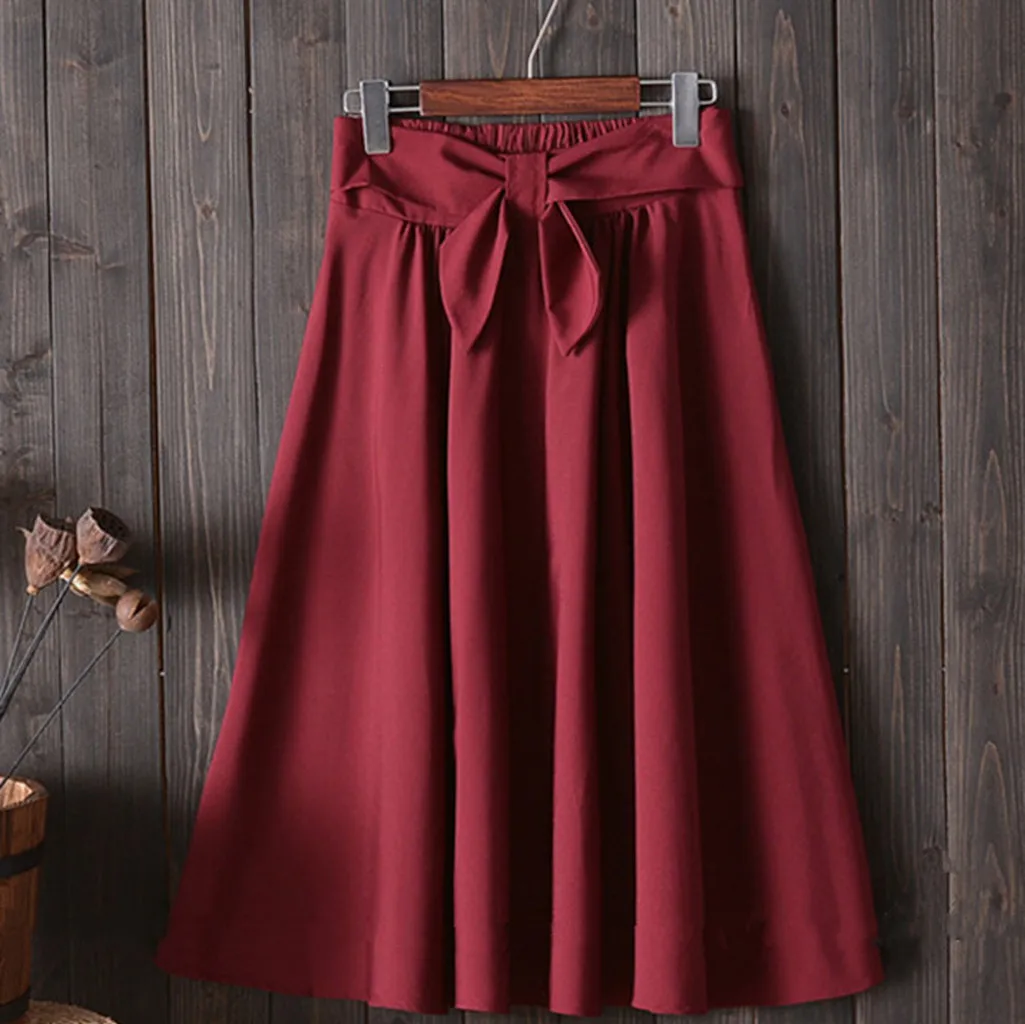 

Fashionable simple Women Sexy High Waist Skirt With Belt Printed Midi Knee Length A-line New office ladies six-point skirt