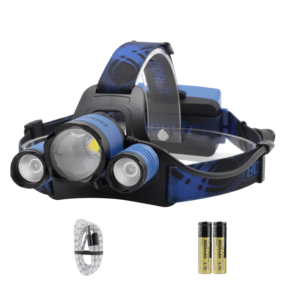 B BORUiT B22 XM-L2+ XPE синий светильник светодиодный налобный фонарь 4-Режим масштабирования головной светильник Перезаряжаемые Мощность банк Головной фонарь для охоты 18650 флэш-светильник - Испускаемый цвет: B