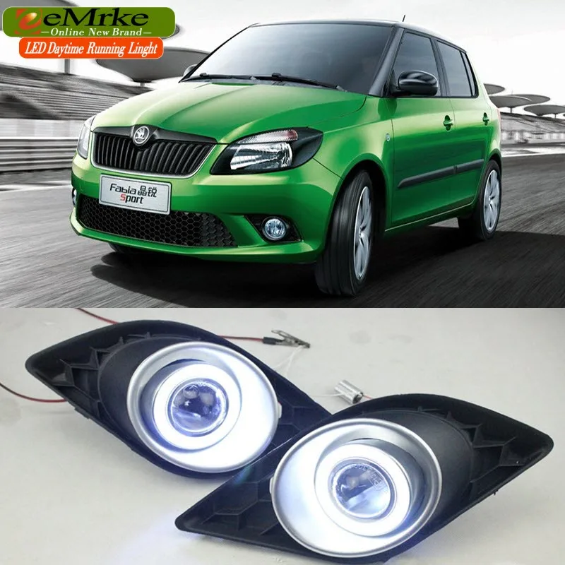 

eeMrke For Skoda Fabia 1.4 TSI DSG RS vRS 2011-2014 LED Angel Eyes DRL Daytime Running Lights Halogen H11 55W Fog Lights