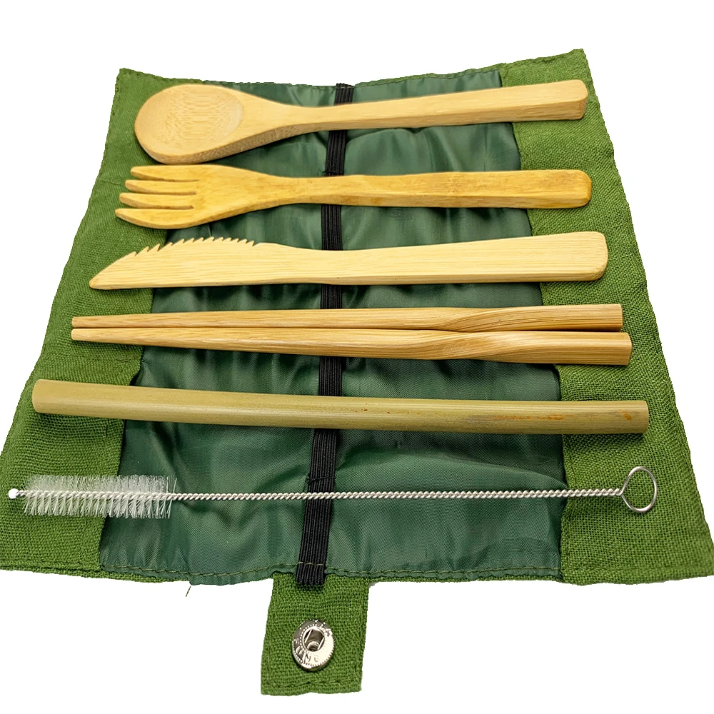 Набор деревянных столовых приборов из бамбуковой соломы набор посуды с тканевым