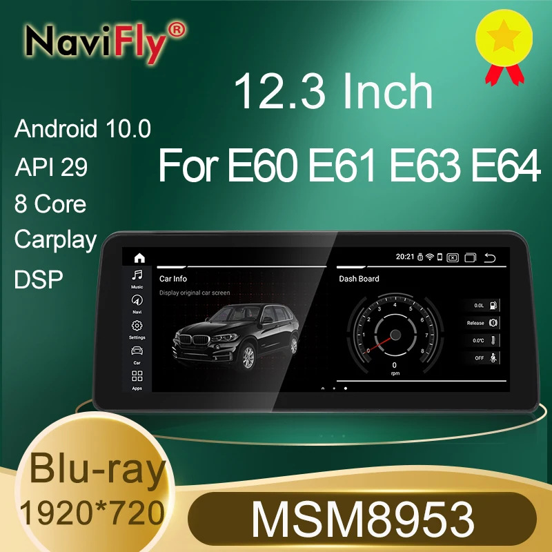 NaviFly 12 3 &quotCarplay Android 10 0 Blu Ray Автомобильный мультимедийный плеер для BMW 5 серии E60 E61
