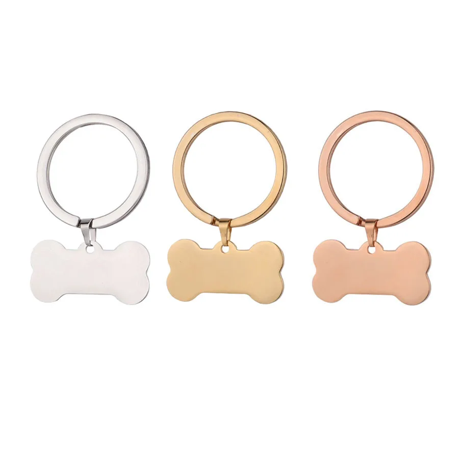 

10Pcs/Lot Blank Bone Bar Charms Keychain Mirror Polish Stainless Steel Key Chain For Womens Mens Pets Dogs Jewelry Accessories