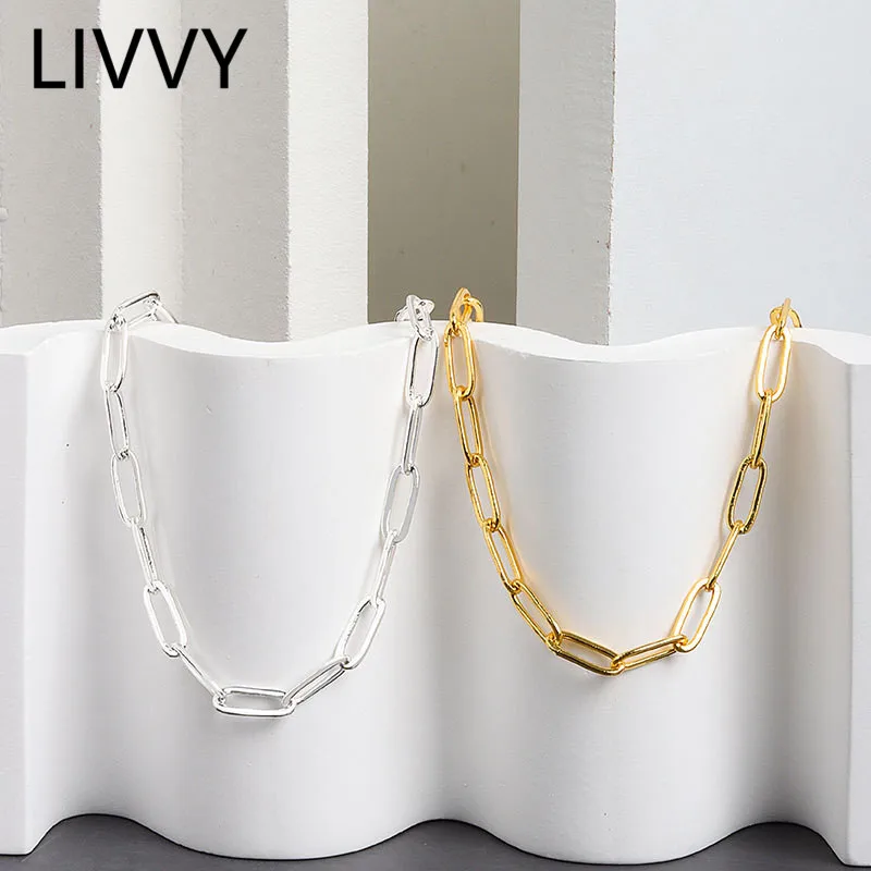 

LIVVY Silver Color Geometric Hollowout Chain Necklace Fine Jewelry For Women Wedding Party Accessories