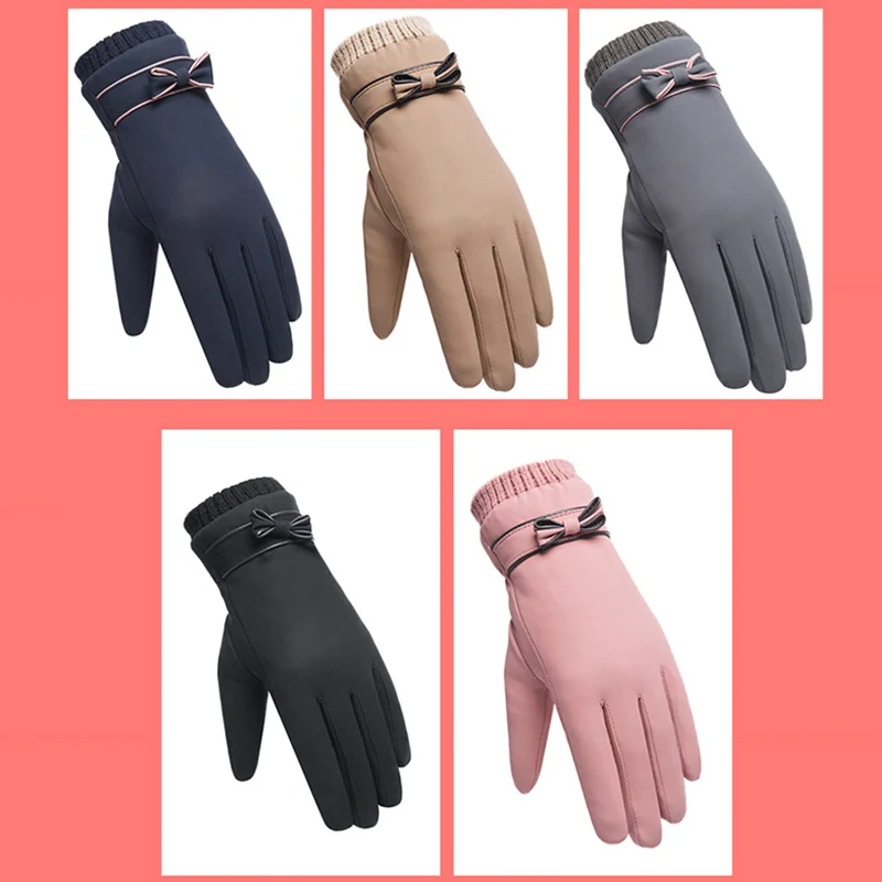 

Fashion Winter Women Gloves Windproof Internal Plush Warm Lady Mittens Touch Screen Skin-friendly Soft PU Leather Female Gloves
