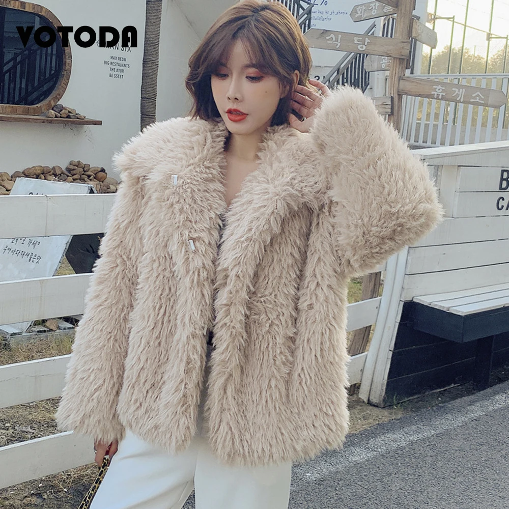 Winter Women Thicking Fur Coat Turn-down Collar Mongolia Sheep Fur Jacket Lady Elegant Luxury Top Girl Fashion Faux Fur Overcoat