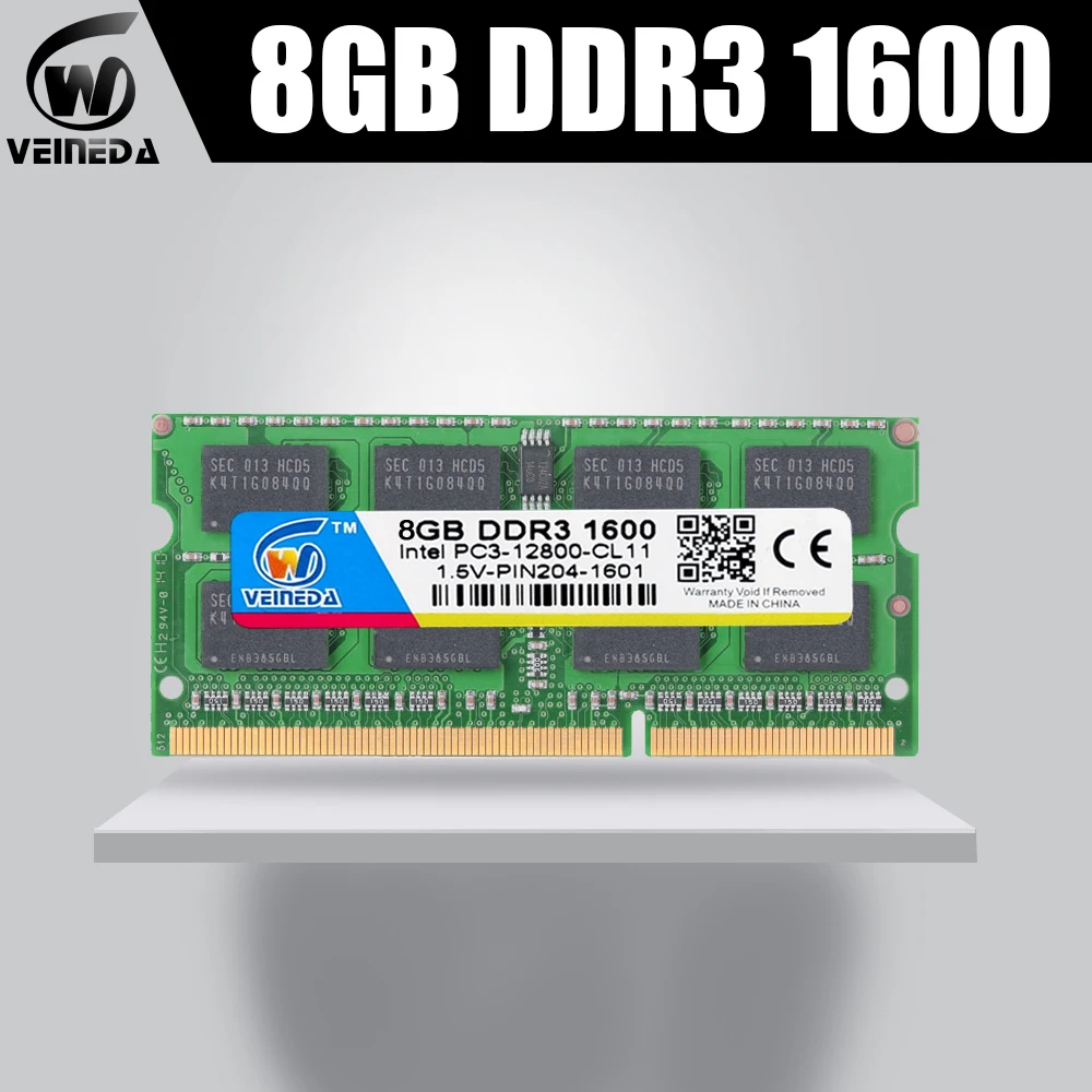 Оперативная память VEINEDA ddr3 2 Гб sodimm 1600 4 ГБ 8 ОЗУ для ноутбука Intel AMD Sodimm МГц