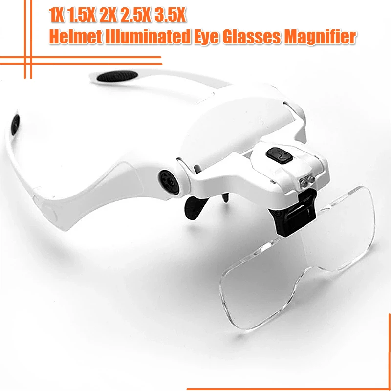 

1X 1.5X 2X 2.5X 3.5X Helmet Illuminated Eye Glasses Magnifier Watch And Clock Repair Dental Third Hand Magnifying Loupe With LED