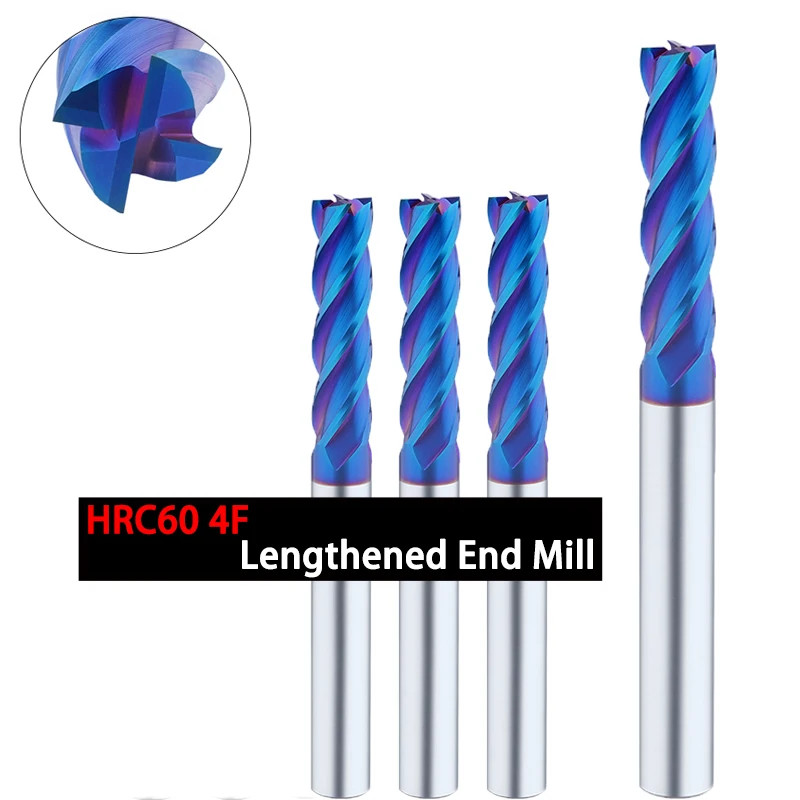 

Удлиненная концевая фреза, сверхтвердая карбидная фреза с 4 канавками и покрытием 75/100/150, длинная синяя нанофреза из вольфрамовой стали, фре...