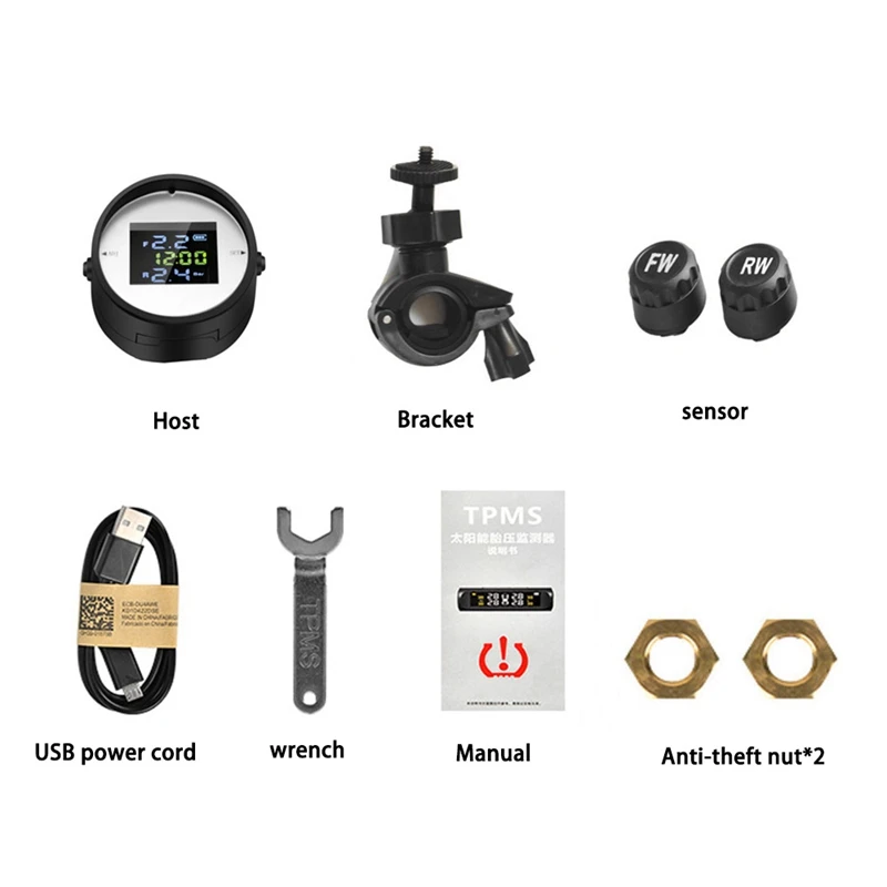 

Motor Tire Pressure Tyre Temperature Monitoring Alarm System Motorcycle TPMS with 2 External Sensors USB Charging Motos