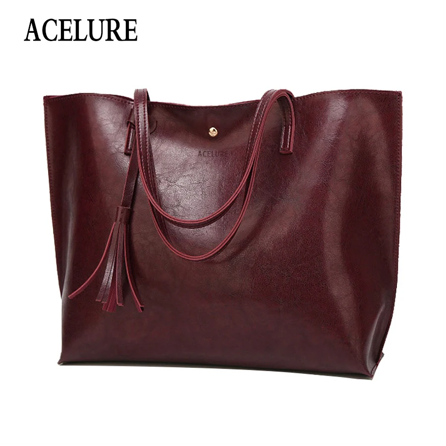 

ACELURE Hasp Oil Wax Leather women Handbags Winter Women Bag Tassel Luxury Handbags Large Capacity Women Shouilder Bag Ladies