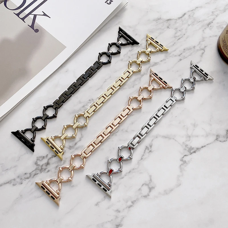 

Metal strap for Apple watch 38mm 40mm 41mm 42mm 44mm 45mm Stainless steel Luxury girl watchband for iWatch 7 Series SE 6 5 4 3 2