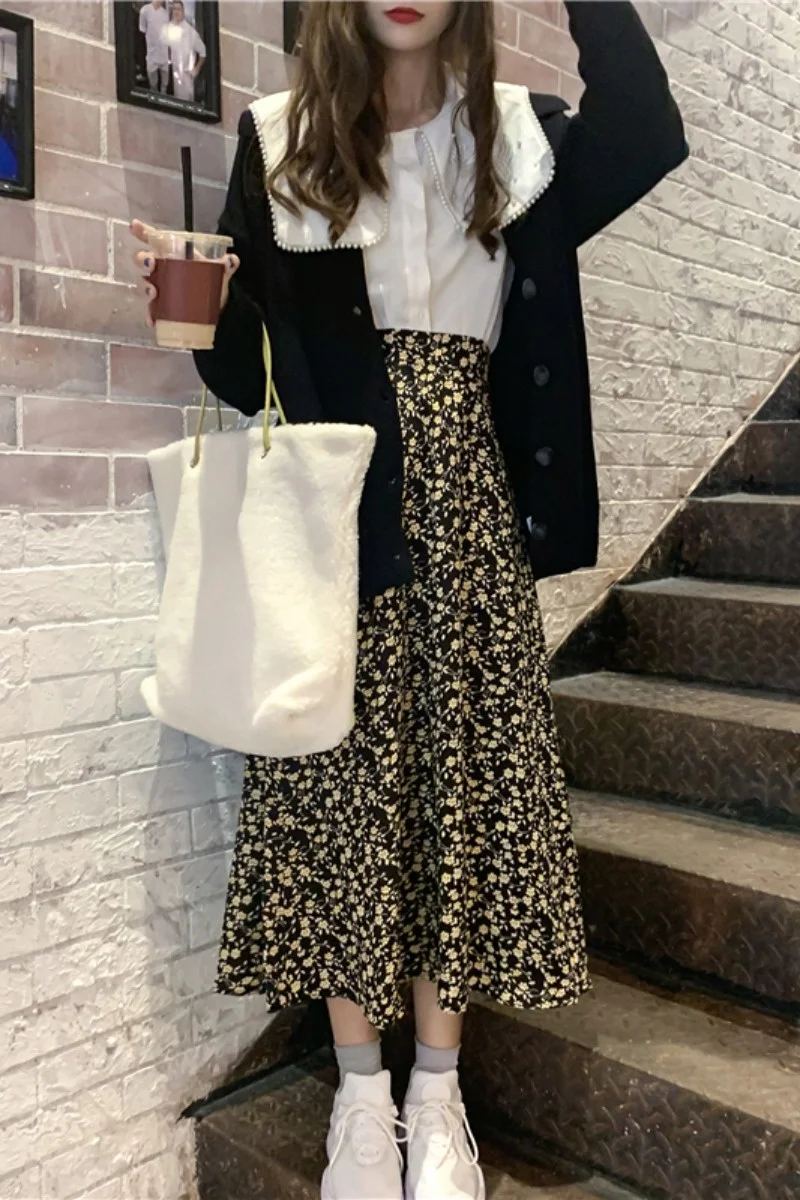 Женская шифоновая юбка с разбитыми цветами Осенняя в стиле Хань веера тонкая