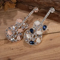 tdqueen women brooches new fashion jewelry metal small guitar dress pins opal crystal rhinestone broches
