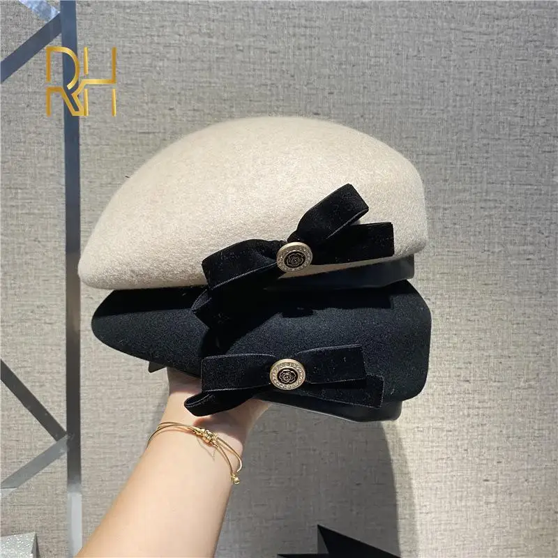 Женский винтажный шерстяной берет фетровая шляпа с бантом для церкви и