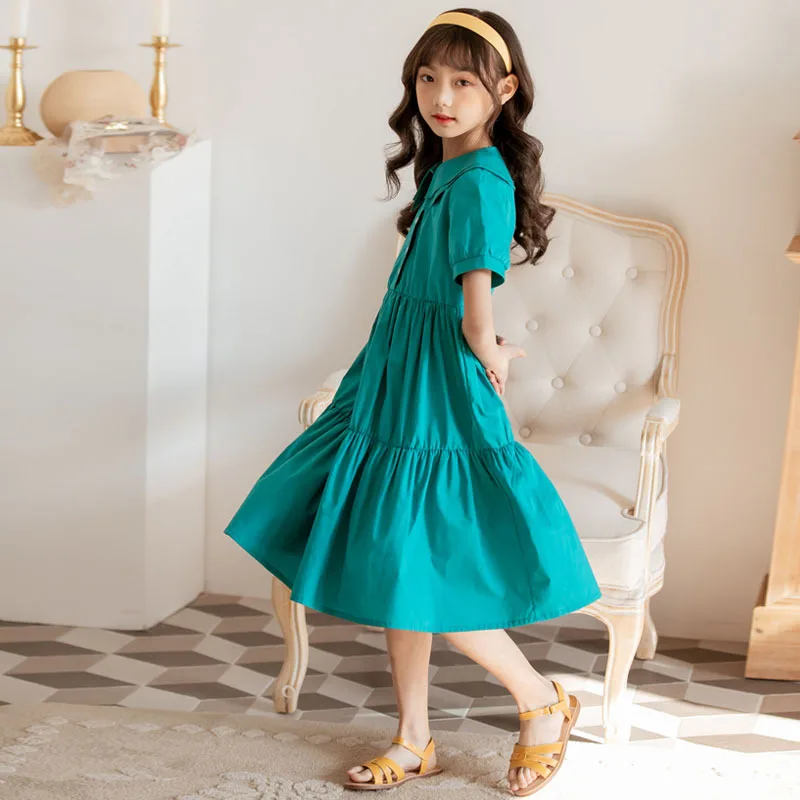 Летнее платье для девочек-подростков 2021 г. одежда школьное длинное из 100% хлопка