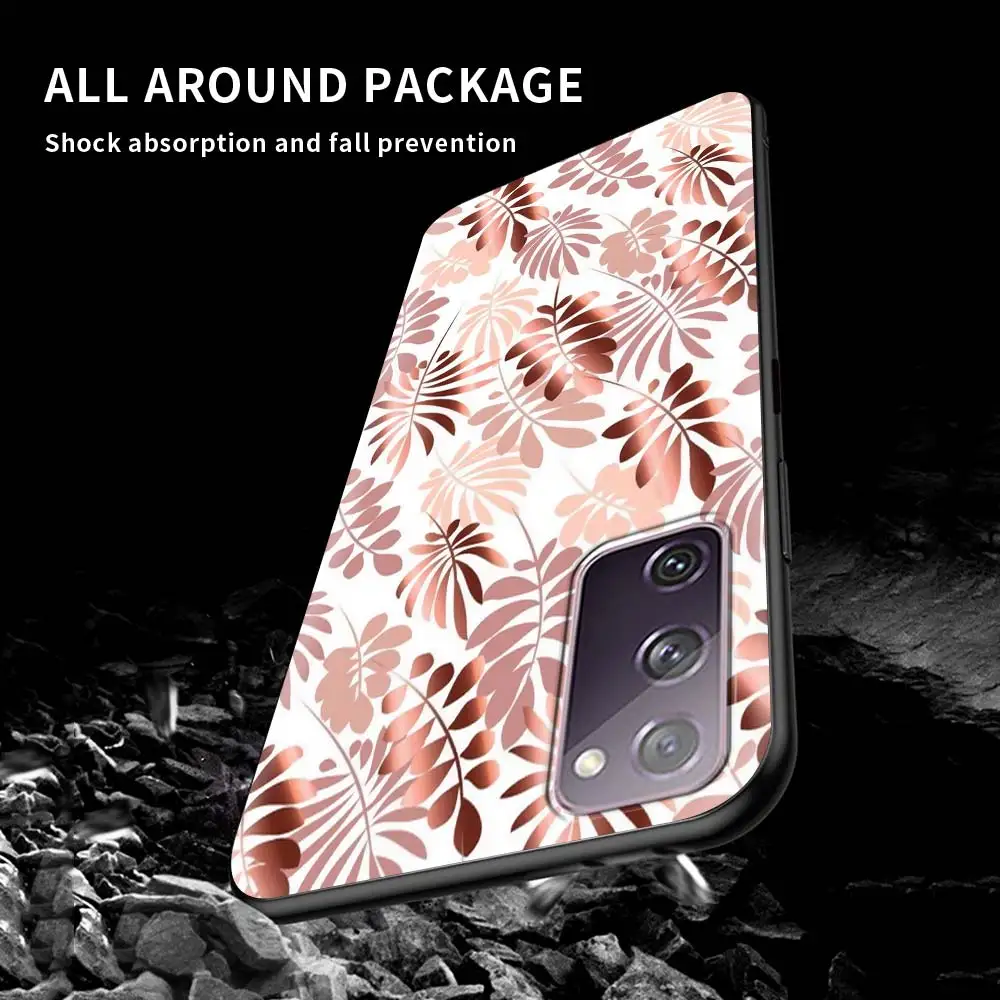 

Gold Rose Pink Pattern Phone Case For Samsung S20 FE S21 S10 S9 Plus S8 S10 Capa for Galaxy Note 20 Ultra 10 Lite 9 Soft Cover