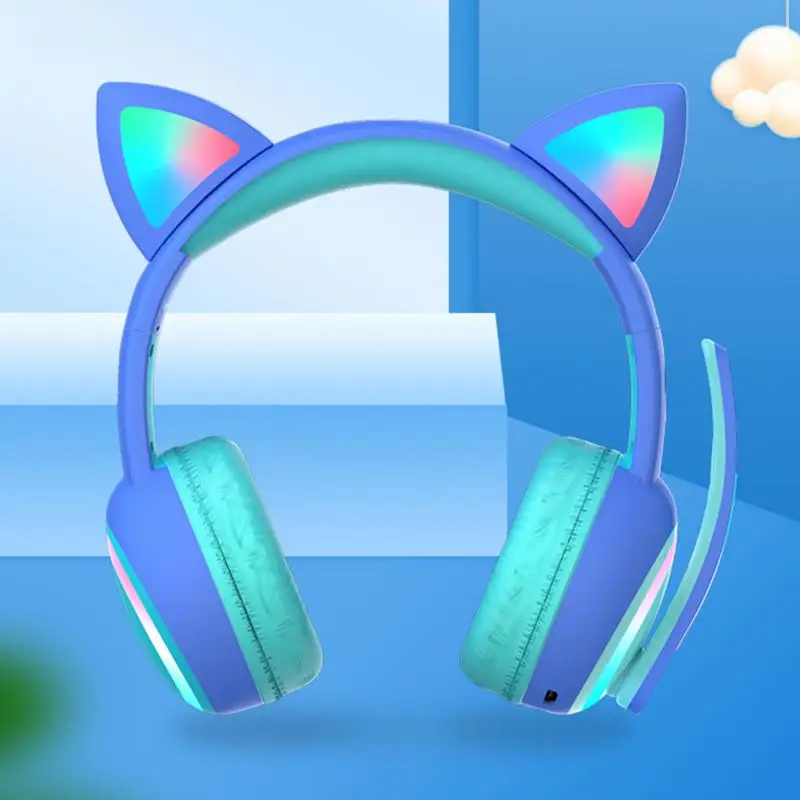 

QK-01 игровая гарнитура с микрофоном Flash Cute Cat Ear Bluetooth беспроводная гарнитура Двусторонняя стерео RGB Игровые наушники подарки