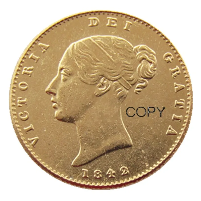 

UK 1842-PS Золотая монета королевы викторианской молодой головы, очень редкие полумелованные копии монет