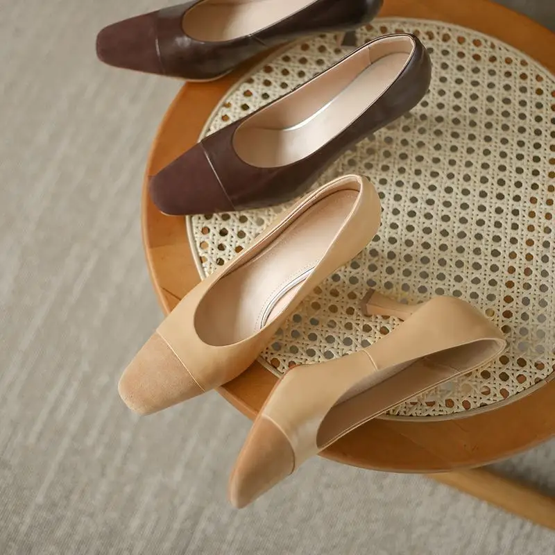 

ALLBITEFO high quality suede genuine leather sexy women high heel shoes square toe office ladies shoes women heels shoes