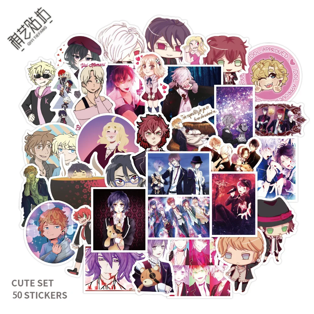 Pegatinas de dibujos animados de Anime DIABOLIK LOVERS, pegatinas de PVC impermeables de monopat&iacute;n Graffiti para ordenador port&aacute;til, Notebook y coches, 50 Uds.-4