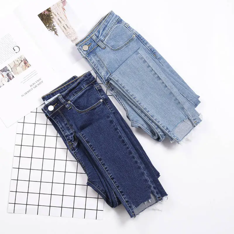 Женские узкие джинсы с высокой талией синие эластичные джинсы-карандаш для лета |