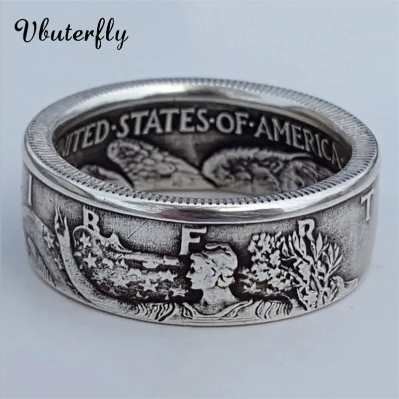 

1945 Half Dollar Rings Kennedy Half Dollar Coin Ring Anniversary Gift for Him Gold/Silver Color Band Coin SIZE 6-13 HK38FH-47SF