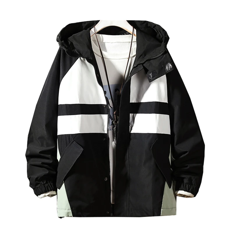 

2021 New Hooded Bomber Jacket Men's Street Style Patchwork Windbreaker Men's Korean Fashion Autumn Jacket Clothing