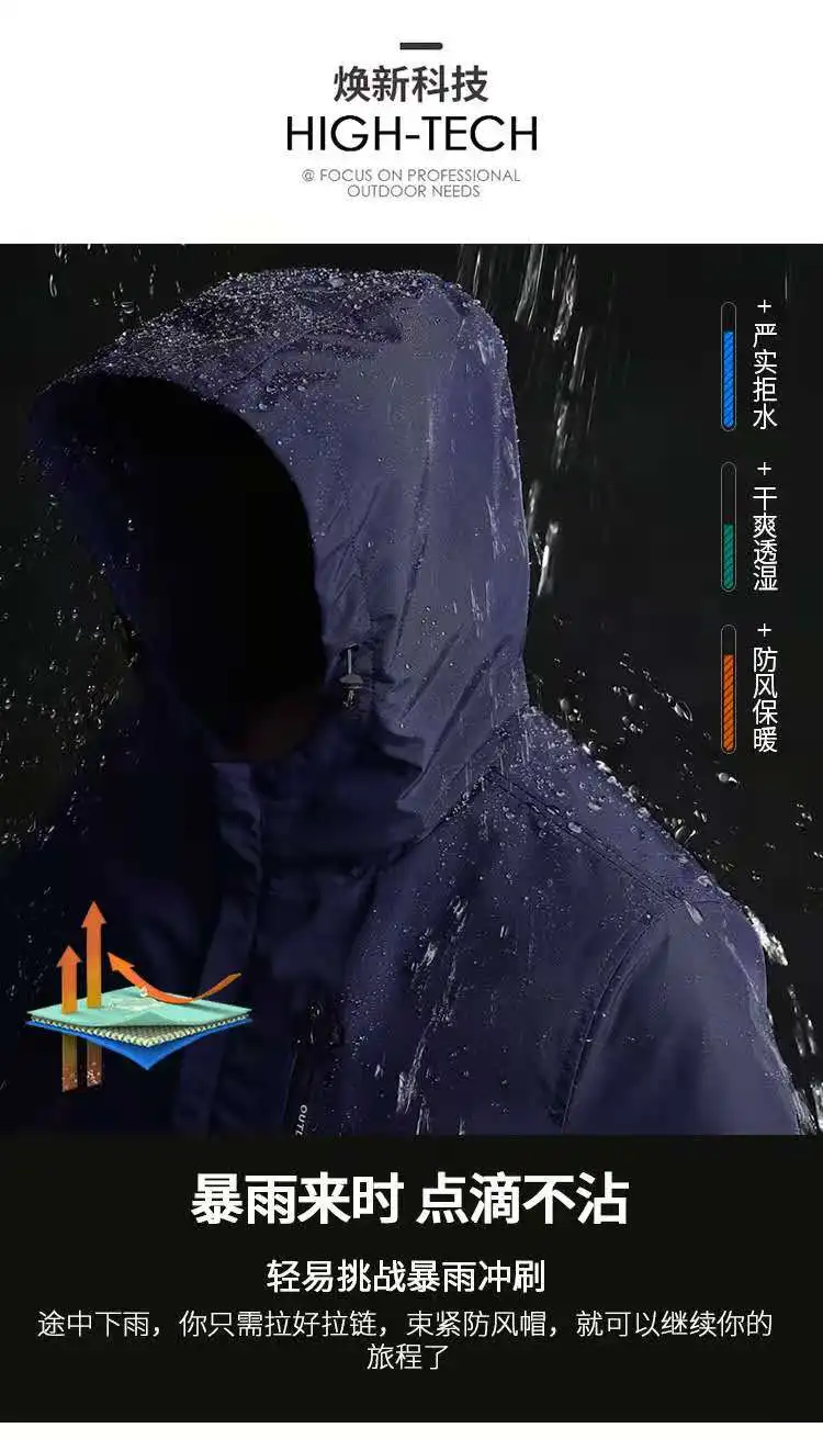 

2021 Men's Jacket Lightweight Hooded Zipper Waterproof Jacket Windproof and Warm Pure Color Fashionable Men's Jacket