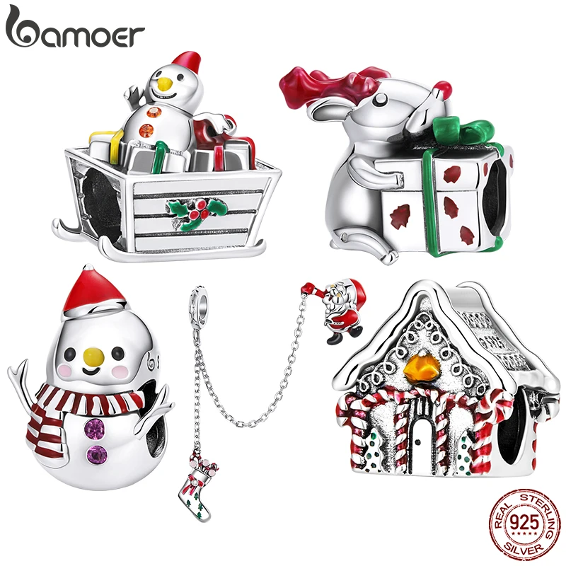 

Bamoer 925 Sterling Silver Cute Snowman Charms Fit for DIY Making Bracelet or Bangle Reindeer Charms Fine Jewelry Christmas Gift
